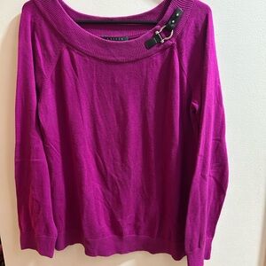 Lauren Ralph Lauren Sweater Women's XL Purple‎ Boat Neck Leather Buckle Accent